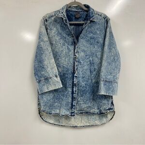 0230 Casual Studios Distressed Raw Hem Denim Shirt | Boho cottage core - grunge